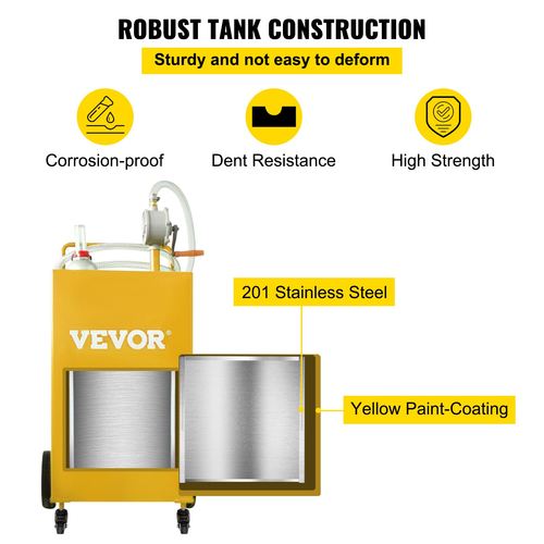 VEVOR Fuel Caddy, 35 Gallon, Δεξαμενή αποθήκευσης αερίου σε 4 τροχούς, με Manuel Transfer Pump, Δοχείο καυσίμου βενζίνης ντίζελ για αυτοκίνητα, χορτοκοπτικά, ATV, σκάφη, Περισσότερα, κίτρινο