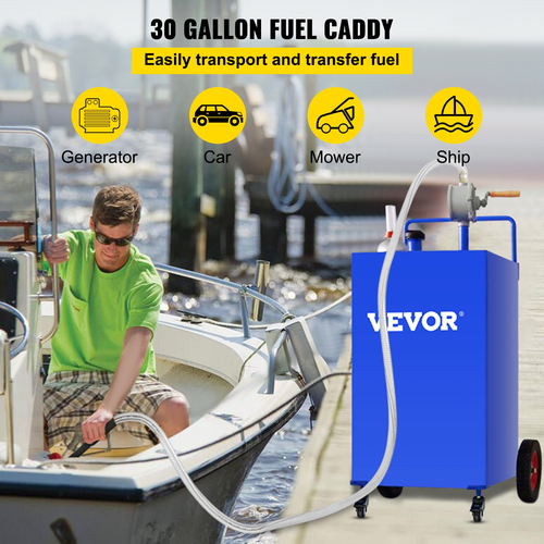 VEVOR 30 Gallon Fuel Caddy, Gas Storage Tank &amp; 4 Wheels, with Manuel Transfer Pump, βενζινοκίνητο δοχείο καυσίμου ντίζελ για αυτοκίνητα, χορτοκοπτικά, ATV, σκάφη, Περισσότερα, μπλε