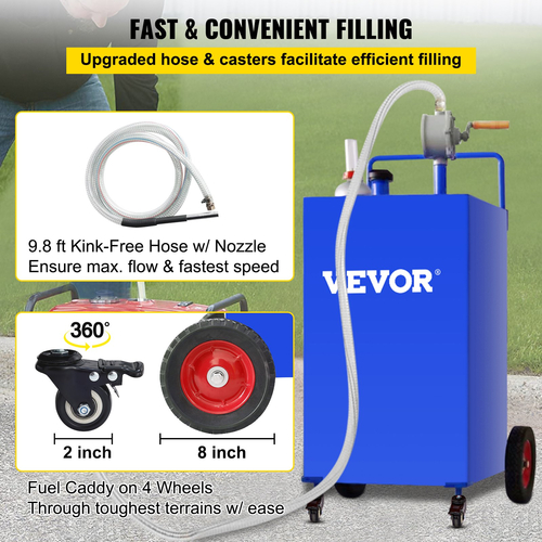 VEVOR 30 Gallon Fuel Caddy, Gas Storage Tank &amp; 4 Wheels, with Manuel Transfer Pump, βενζινοκίνητο δοχείο καυσίμου ντίζελ για αυτοκίνητα, χορτοκοπτικά, ATV, σκάφη, Περισσότερα, μπλε