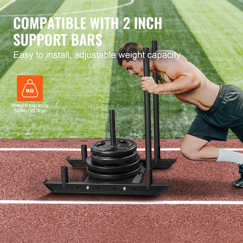 VEVOR Weight Training Sled, Pull Push Power Sled, Fitness Strength Trainition Resistance, Ατσάλινο Εξοπλισμός Προπόνησης για Αθλητική Άσκηση &amp; Βελτίωση Ταχύτητας, Κατάλληλο για Πλάκα Βαρών 2&quot;, Μαύρο