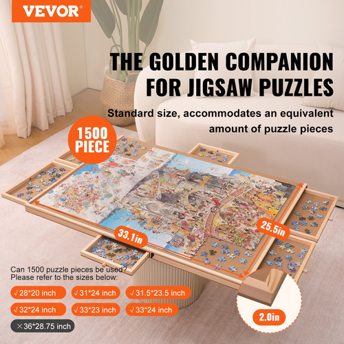 Πίνακας παζλ VEVOR 1500 τεμαχίων με 6 συρτάρια και κάλυμμα, 32,7&quot;x24,6&quot; Περιστρεφόμενο ξύλινο οροπέδιο παζλ, Φορητά αξεσουάρ παζλ για ενήλικες, Organizer παζλ &amp; σύστημα αποθήκευσης παζλ, δώρο για τη μαμά