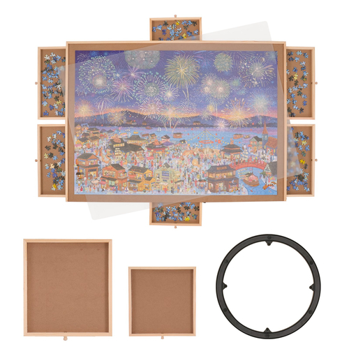 Πίνακας παζλ VEVOR 2000 Piece με 6 συρτάρια και κάλυμμα, 40,2&quot;x29,4&quot; Περιστρεφόμενο ξύλινο οροπέδιο παζλ, Φορητά αξεσουάρ παζλ για ενήλικες, Organizer παζλ &amp; σύστημα αποθήκευσης παζλ, δώρο για τη μαμά