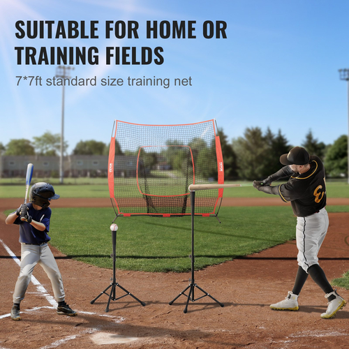 VEVOR 7x7 ft Baseball Softball Practice Net, Φορητό δίχτυ προπόνησης μπέιζμπολ για χτύπημα μπαταρίσματος, βοήθημα προπόνησης Backstop Baseball Equipment with Carry Bag and Strike Zone