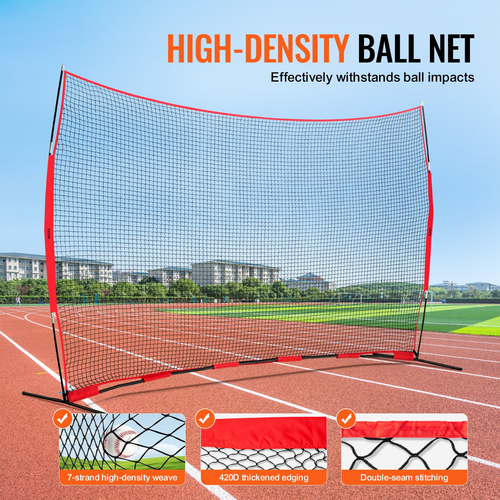 VEVOR Barricade Backstop Net, αθλητικό δίχτυ 16x10 ft με μπάλα, φορητός εξοπλισμός εξάσκησης με τσάντα μεταφοράς, οθόνη προστασίας για προπόνηση χόκεϊ ποδοσφαίρου Baseball Softball Lacrosse, για πίσω αυλή