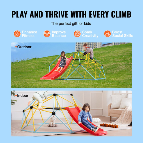 VEVOR Climbing Dome, 8FT Geometric Dome Climber με τσουλήθρα, για παιδιά 3 έως 9 ετών, Jungle Gym που υποστηρίζει 600LBS και εύκολη συναρμολόγηση, με λαβή αναρρίχησης, εξοπλισμό παιχνιδιού εξωτερικού χώρου και εσωτερικού χώρου για παιδιά