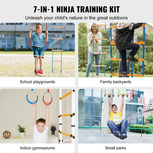 VEVOR 2x56 ft Ninja Warrior Obstacle Course Kids Outdoor Slackline 12 Obstacles
