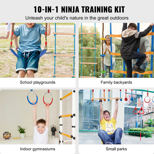 VEVOR 2x60 ft Ninja Warrior Obstacle Course Kids Outdoor Slackline 14 Obstacles