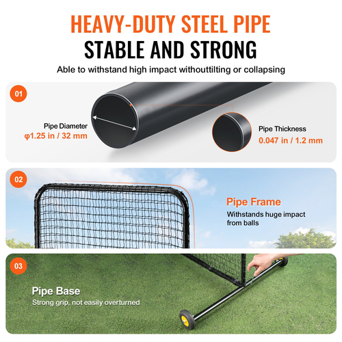 VEVOR L Screen Baseball για Batting Cage, 7x7 ft Softball Screen Safety, Body Protector Φορητή οθόνη κτύπημα με τσάντα μεταφοράς, ρόδες, πασσάλους εδάφους, βαρέως τύπου δίχτυ ρίψης για προστασία Pitchers