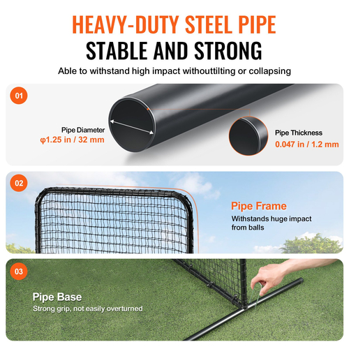VEVOR L Screen Baseball για Batting Cage, 7x7 ft Baseball Softball Screen Safety, Body Protector Φορητή οθόνη κτύπημα με τσάντα μεταφοράς και πάσσαλοι εδάφους, Heavy Duty Pitching Net for Pitchers Protection