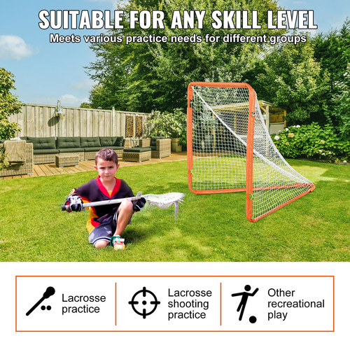 VEVOR Lacrosse Goal, 4&#039; x 4&#039; Small Παιδικό Δίχτυ Λακρός, Πτυσσόμενο Φορητό Γκολ λακρός με τσάντα μεταφοράς, Εξοπλισμός προπόνησης στην πίσω αυλή από σιδερένιο πλαίσιο, Γρήγορη και εύκολη εγκατάσταση, Ιδανικό για προπόνηση νέων, πορτοκαλί