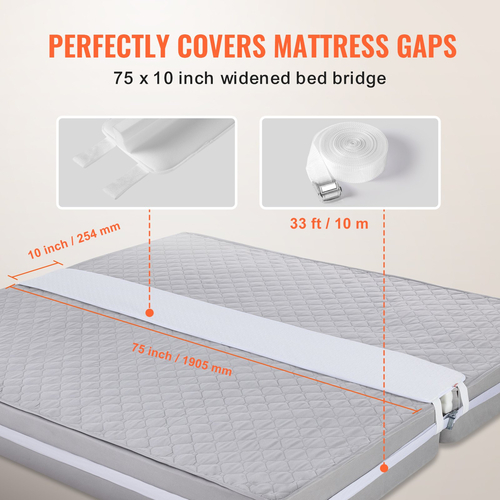 VEVOR Bed Bridge Μετατροπέας King Kit Μεταλλική πόρπη και τσάντα αποθήκευσης 75&quot; L x 10&quot; W