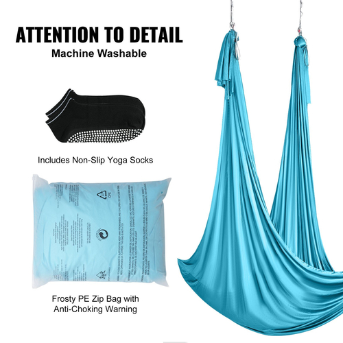 VEVOR Aerial Silk &amp; Yoga Swing, 11 Yards, Aerial Yoga Hammock Kit με νάιλον ύφασμα 100gsm, Full Rigging Hardware &amp; Easy Set-up Guide, Antigravity Flying for All Levels Fitness Bodybuilding, Blue