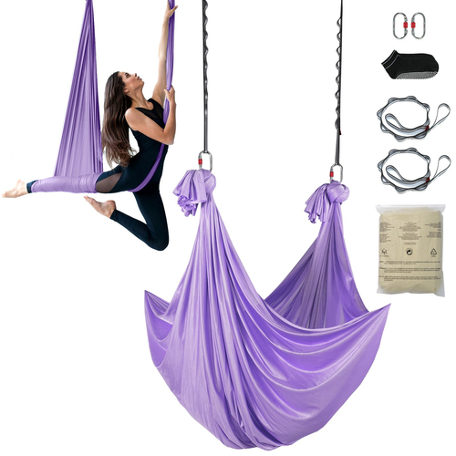 VEVOR Aerial Yoga Hammock &amp; Swing, 4,4 Yards, Yoga Starter Kit με 100gsm Nylon Fabric, Full Rigging Hardware και Easy Set-up Guide, Antigravity Flying for All Levels Fitness Bodybuilding, Purple