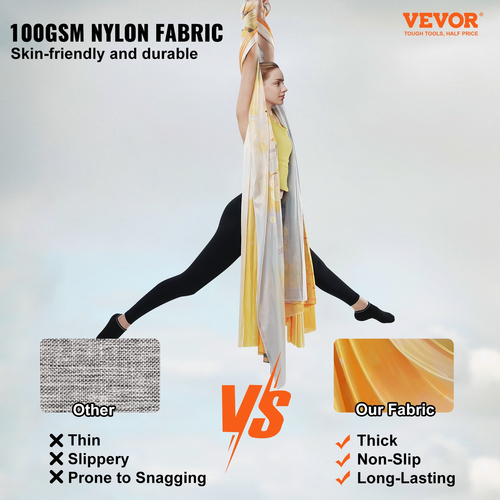 VEVOR Aerial Yoga Hammock &amp; Swing, 5,5 Yards, Aerial Yoga Starter Kit με 100gsm Nylon Fabric, Full Rigging Hardware &amp; Easy Set-up Guide, Antigravity Flying for All Levels Fitness Bodybuilding, Gold