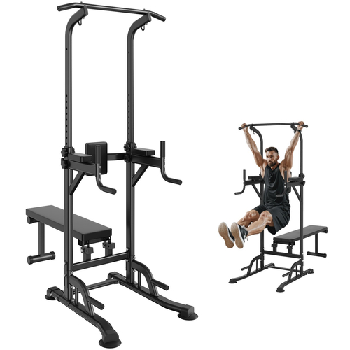 VEVOR Power Tower με πάγκο, ρυθμιζόμενο ύψος 10 επιπέδων Pull Up Stand Dip Station &amp; αποσπώμενο πάγκο, Πολυλειτουργικός εξοπλισμός γυμναστικής για γυμναστήριο στο σπίτι με πλάτη, αγκώνες, 440LBS
