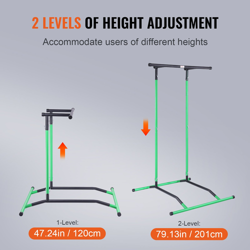 VEVOR Power Tower Dip Station, 2-επίπεδα ρυθμιζόμενο ύψος βάση Pull Up Bar, Πολυλειτουργικός εξοπλισμός προπόνησης δύναμης προπόνησης, Home Gym Fitness Dip Bar Station, χωρητικότητα 220 LBS, Μαύρο &amp; πράσινο
