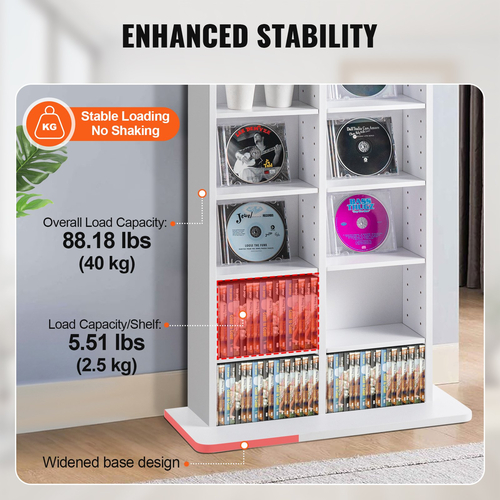 VEVOR Media Storage Cabinet 8 επιπέδων Ρυθμιζόμενα ράφια DVD χωρητικότητας 464 CD Λευκό