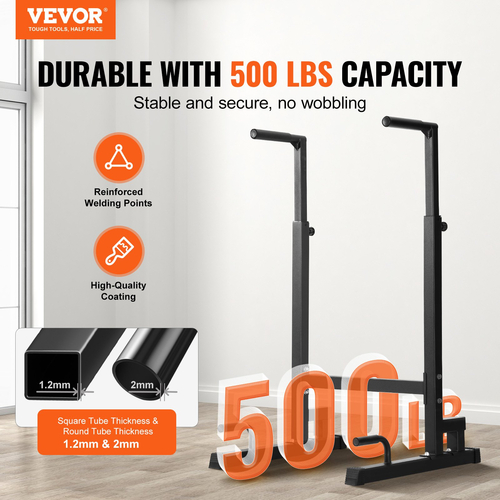 VEVOR Dip Bar, χωρητικότητα 500 lbs, Heave Duty Dip Stand Stand με ρυθμιζόμενο ύψος, Fitness Workout Dip Bar Station Stabilizer Parallette Push Up Stand, Παράλληλες μπάρες για προπόνηση δύναμης στο σπίτι Γυμναστήριο