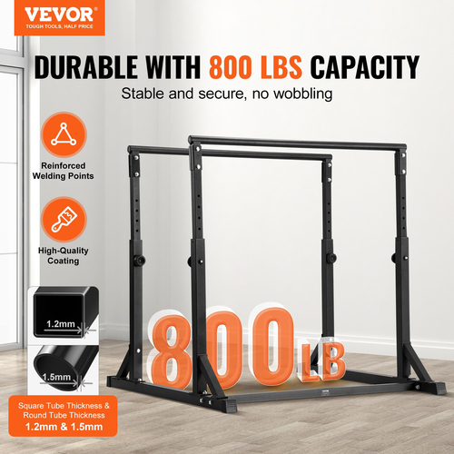 VEVOR Dip Bar, χωρητικότητα 800 lbs, Heave Duty Dip Stand Stand με ρυθμιζόμενο ύψος, Fitness Workout Dip Bar Station Stabilizer Parallette Push Up Stand, Παράλληλες μπάρες για προπόνηση δύναμης στο σπίτι Γυμναστήριο