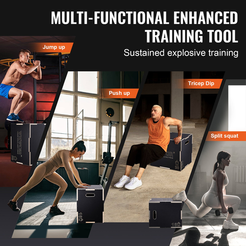 VEVOR 3 σε 1 Plyometric Jump Box, 24/20/16 Inch Wooden Plyo Box, Platform &amp; Jumping Agility Box, Anti-slip Fitness Step Up Box for Home Gym Training, Conditioning Strength Training, Μαύρο