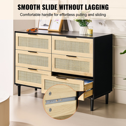 Συρταριέρα VEVOR Rattan Dresser Natural Rattan Closet Dresser 6 Συρτάρια για υπνοδωμάτιο