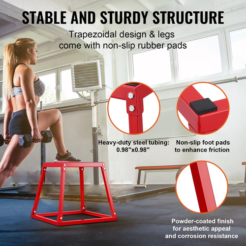 VEVOR Plyometric Jump Boxes, 12/18/24 Inch Plyo Box, Platform and Jumping Agility Box, Anti-slip Fitness Exercise Step Up Box for Home Gym Training, Conditioning Strength Training, Κόκκινο