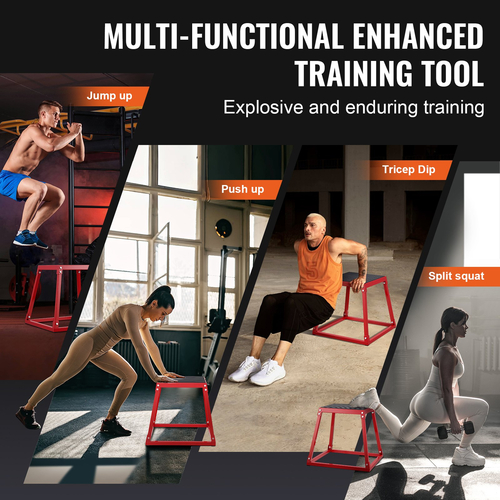 VEVOR Plyometric Jump Boxes, 12/18/24 Inch Plyo Box, Platform and Jumping Agility Box, Anti-slip Fitness Exercise Step Up Box for Home Gym Training, Conditioning Strength Training, Κόκκινο