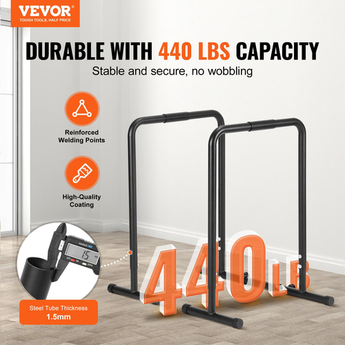 VEVOR Dip Bar, χωρητικότητα 440 lbs, Heave Duty Dip Stand Stand με ρυθμιζόμενο ύψος, Fitness Workout Dip Bar Station Stabilizer Parallette Push Up Stand, Παράλληλες μπάρες για προπόνηση δύναμης στο σπίτι Γυμναστήριο
