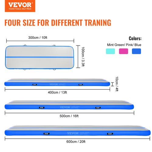 VEVOR 10FT Air Track Φουσκωτό Προπόνηση Γυμναστικής Πτυσσόμενο χαλάκι γυμναστικής με αντλία