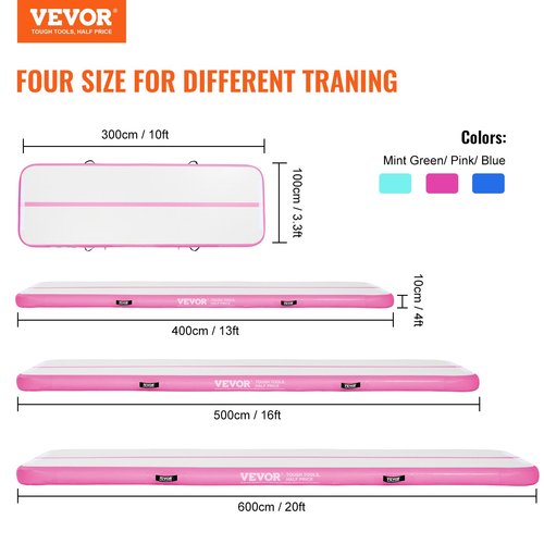 VEVOR 20FT Air Track Φουσκωτό Προπόνηση Πατάκι γυμναστικής γυμναστικής με αντλία