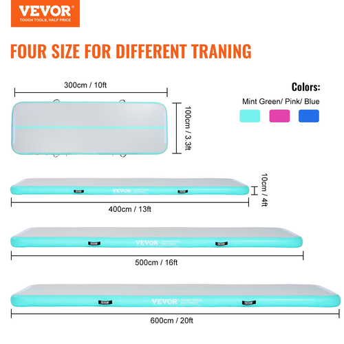 VEVOR 10FT Air Track Φουσκωτό Προπόνηση Πτυσσόμενο Γυμναστικό χαλάκι γυμναστικής με αντλία