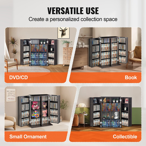 VEVOR Media Storage Cabinet 4 στρώσεων Ρυθμιζόμενα ράφια DVD 576 CD Espresso