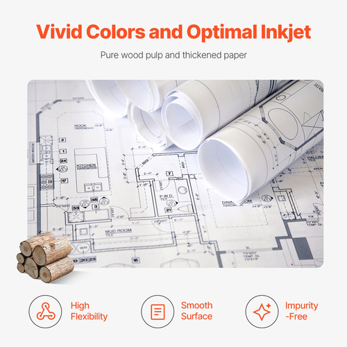 Χαρτί VEVOR ευρείας μορφής Plotter Paper 6 Rolls 24 in x 150 ft CAD Bond Rolls