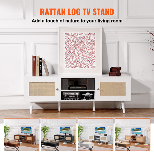 Βάση τηλεόρασης VEVOR Rattan για βάση τηλεόρασης Boho 65&quot; με ενσωματωμένη υποδοχή Λευκό