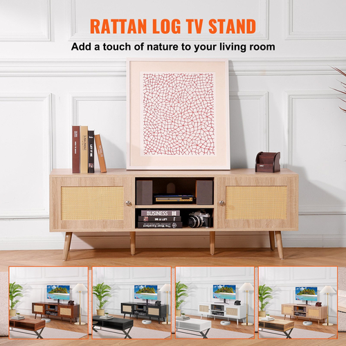 Βάση τηλεόρασης VEVOR Rattan για βάση τηλεόρασης Boho 65&quot; με ενσωματωμένη υποδοχή Oak