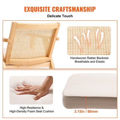 Καρέκλα VEVOR Rattan, Μοντέρνα Καρέκλα Τραπεζαρίας Mid Century με υποβραχιόνιο, Επενδυμένη Καρέκλα με Πλάτη Rattan, Ρετρό Καρέκλα Κουζίνας Rattan Τραπεζαρίας για Σαλόνι, Υπνοδωμάτιο, Αναγνωστήριο και Γραφείο, Μπεζ