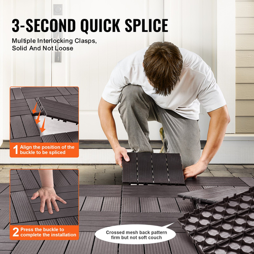VEVOR Interlocking Deck Tiles 54 Pack 12&quot;x12&quot; Αδιάβροχο για Βεράντα Σκούρο Καφέ