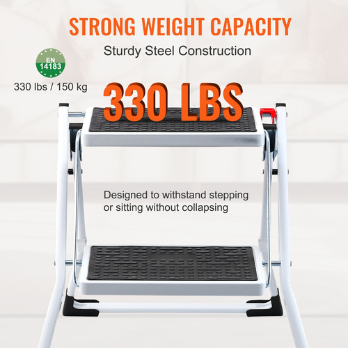 VEVOR Step Ladder 2-Step χωρητικότητας 150kg, Εργονομικό αναδιπλούμενο σκαμπό από ατσάλι με φαρδύ αντιολισθητικό πεντάλ, στιβαρό σκαμπό για ενήλικες νήπια, πολλαπλή χρήση για οικιακό, κουζίνα, γραφείο, τροχόσπιτα