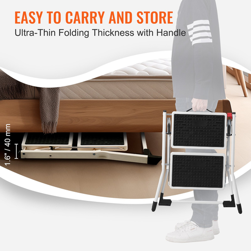 VEVOR Step Ladder 2-Step χωρητικότητας 150kg, Εργονομικό αναδιπλούμενο σκαμπό από ατσάλι με φαρδύ αντιολισθητικό πεντάλ, στιβαρό σκαμπό για ενήλικες νήπια, πολλαπλή χρήση για οικιακό, κουζίνα, γραφείο, τροχόσπιτα