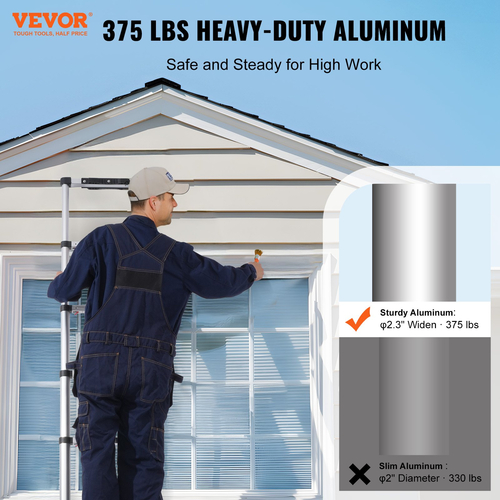 VEVOR Telescoping Extension Ladder 8.5FT Retraction One-button 375 LBS Capacity
