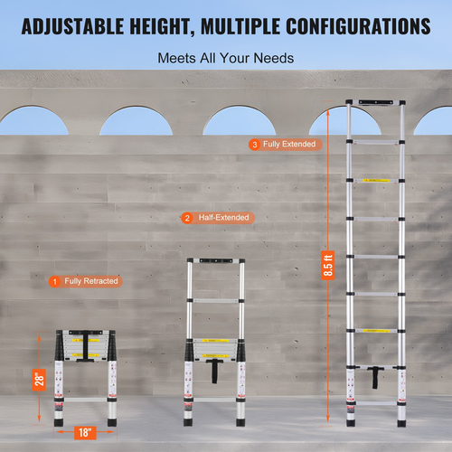 VEVOR Telescoping Extension Ladder 8.5FT Retraction One-button 375 LBS Capacity