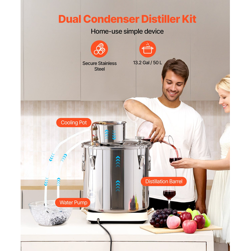 VEVOR Moonshine Still 13 Gal Water Alcohol Distiller Kit ζυθοποιίας από ανοξείδωτο χάλυβα
