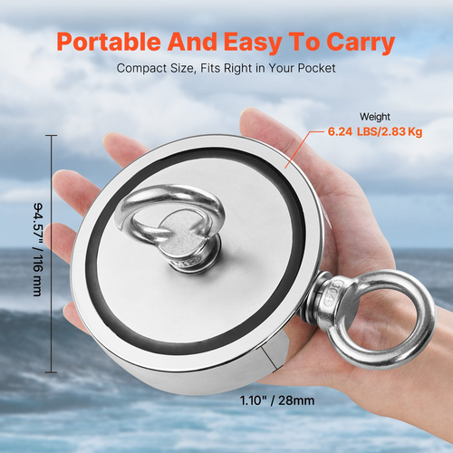 VEVOR 2000 LBS Strong Fishing Magnet Kit Καραμπίνερ διπλής όψης Pull Force Rope