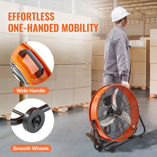 VEVOR Drum Fan 24 Inch High Velocity Industrial Use 3-Speed ​​Timer for Warehouse