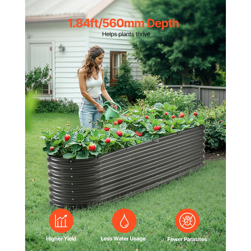 VEVOR Μεταλλικό Υπερυψωμένο Κρεβάτι Κήπου 8x2x2 ft Γαλβανισμένο Κουτί Ζαρντινιέρης εξωτερικού χώρου Σκούρο Γκρι