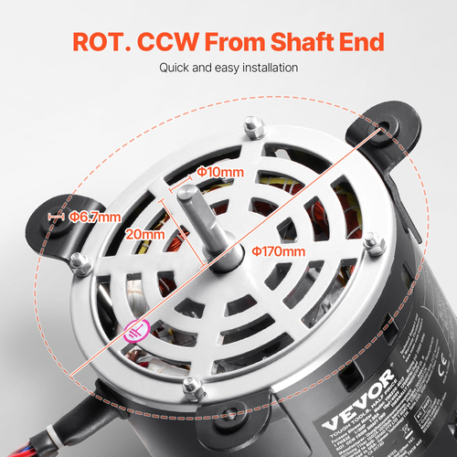 VEVOR 1/3HP Furnace Blower Motor 220V 1.95A 1250RPM 3-Speed ​​15μF/450V Capacitor