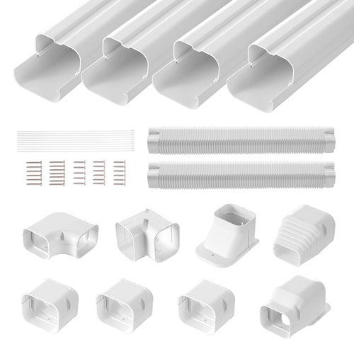 VEVOR Mini Split Line Set Cover 76,2mm W 5350mm L, PVC Διακοσμητικό κάλυμμα γραμμής σωλήνα για κλιματιστικό με 4 ίσιες αγωγούς &amp; πλήρη εξαρτήματα Εύκολη εγκατάσταση, Βάφεται για αντλίες θερμότητας, Λευκό
