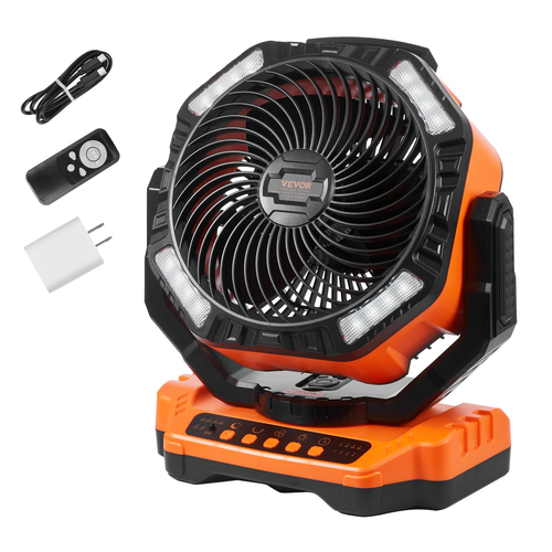 Φορητός ανεμιστήρας VEVOR 330,2mm, επαναφορτιζόμενος με χρονοδιακόπτη περιστροφής 4 ταχυτήτων φανάρι LED