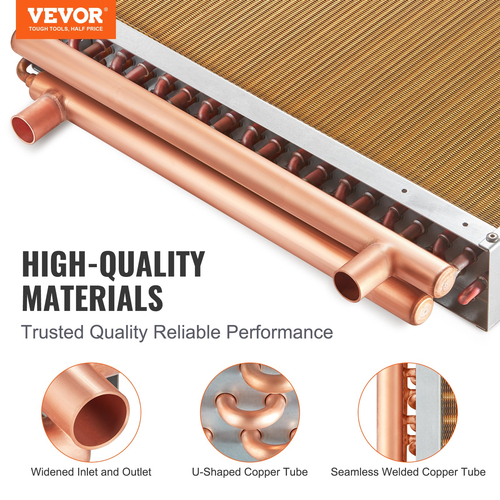 VEVOR 20&quot;x 20&quot; Εναλλάκτης θερμότητας Νερό σε Αέρα 3 σειρές 3/8&quot; Χάλκινες Θύρες 242 Πτερύγια