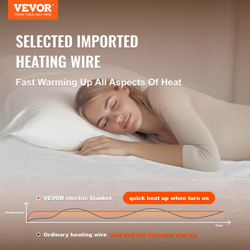 VEVOR Θερμαινόμενο μαξιλάρι στρώματος 150 x 160 cm Ηλεκτρικό θερμαντήρα κρεβατιού με χρονοδιακόπτη αυτόματη απενεργοποίηση